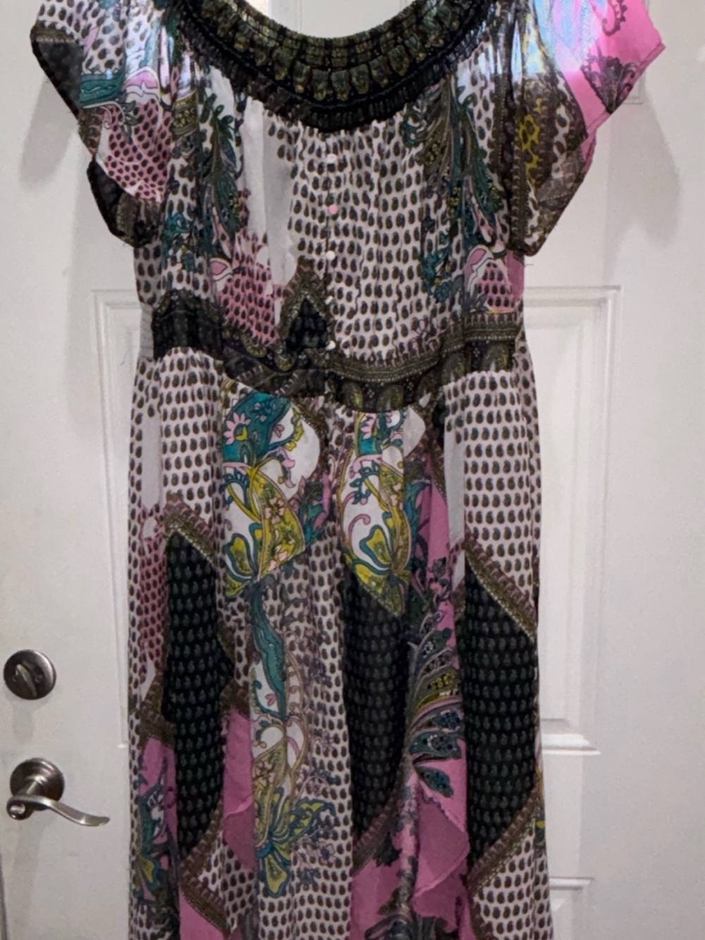 Ashley Stewart 26/28 Boho Peasant blouse Off Shoulder Paisley Plus Size A66